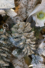 Small Platinum Iced Pinecone Ornament