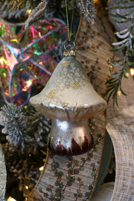 Glass Winter Mushroom Ornament