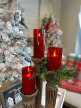 Red Glass LED Pillar Candle Set