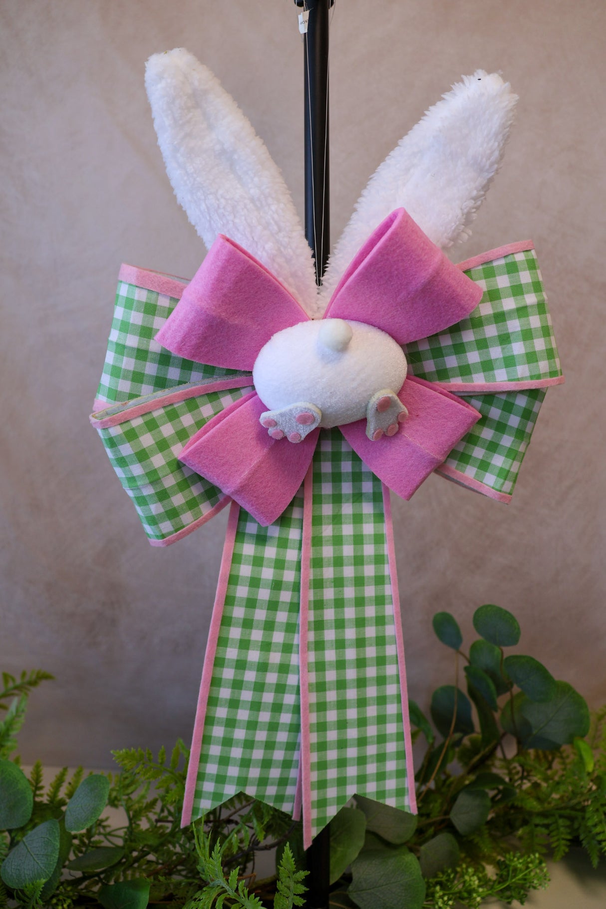 Gingham Bunny Tail Bow - 2 Colors