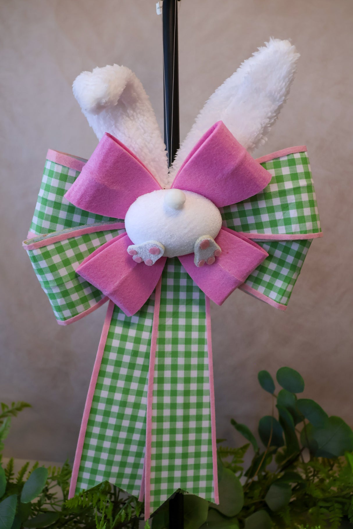 Gingham Bunny Tail Bow - 2 Colors