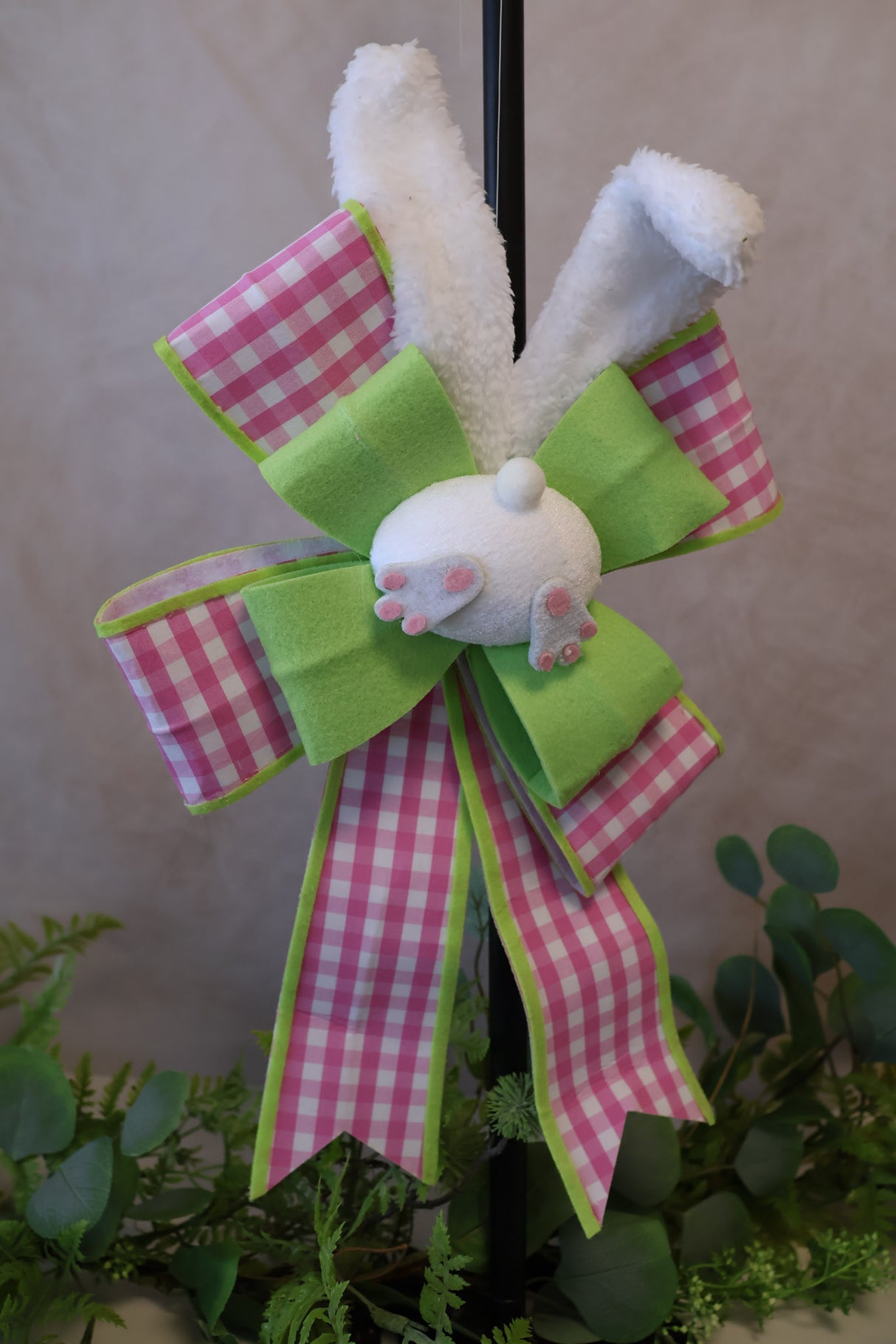 Gingham Bunny Tail Bow - 2 Colors