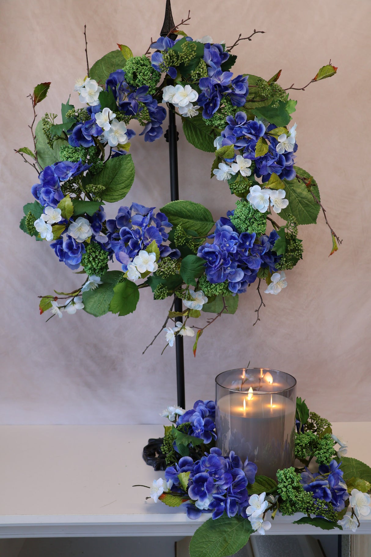 24" Blue Garden Hydrangea Wreath