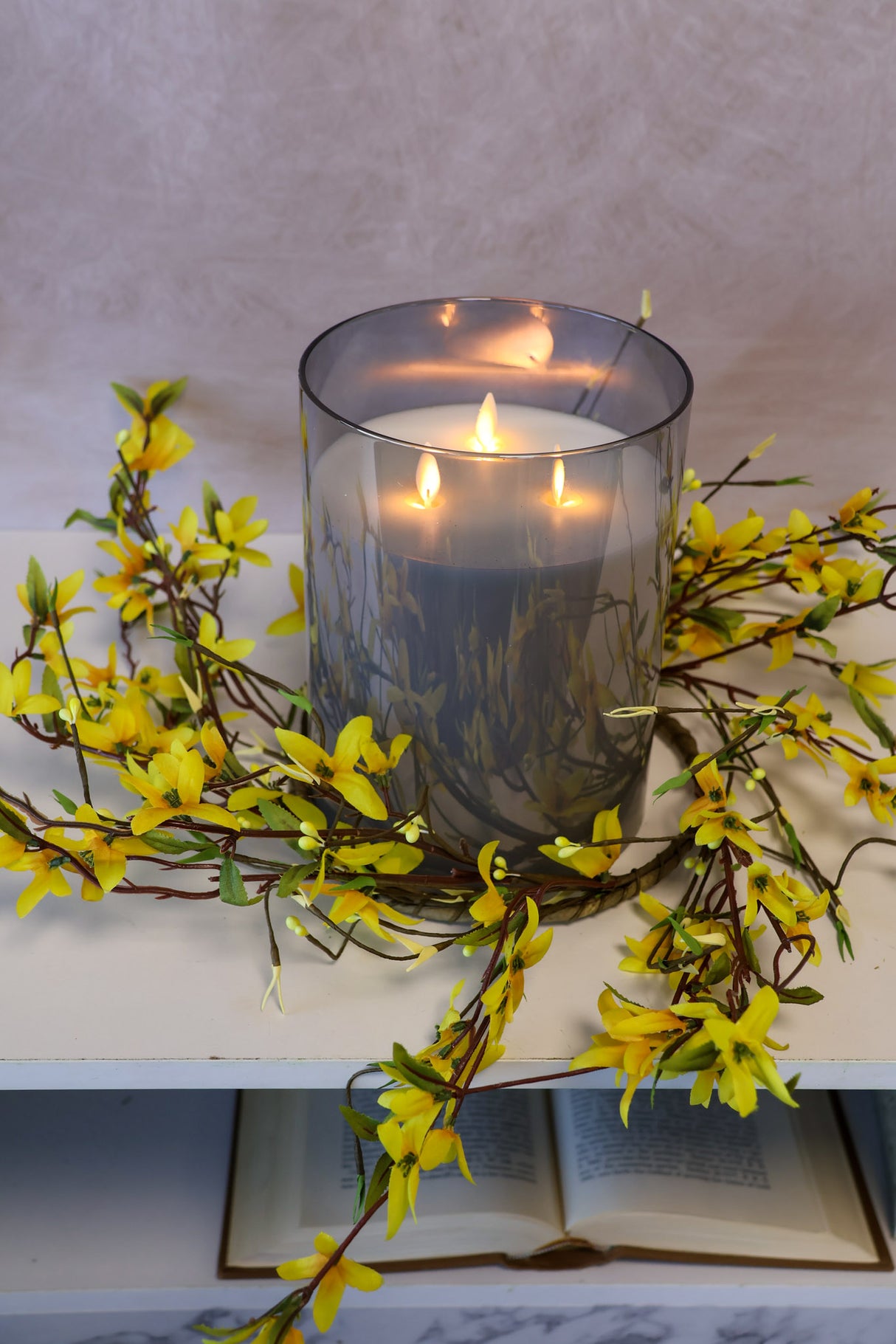 19" Yellow Forsythia Candle Ring