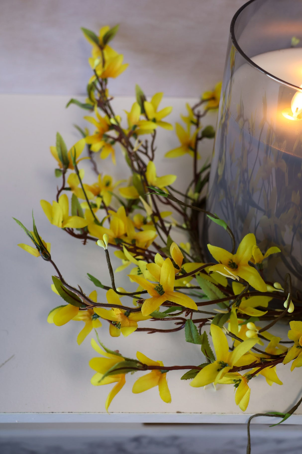 19" Yellow Forsythia Candle Ring