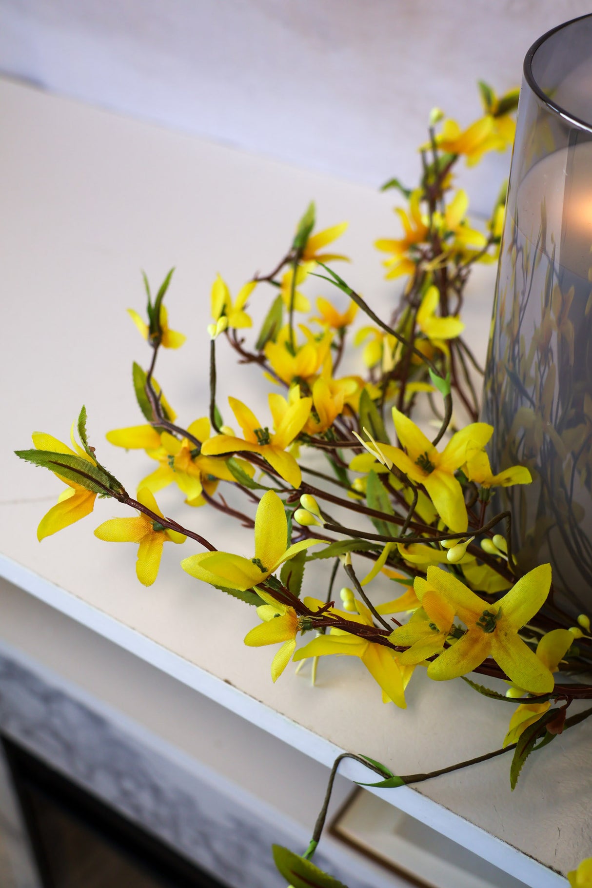 19" Yellow Forsythia Candle Ring