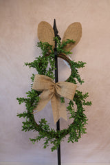 Greenery Bunny With Burlap Bow Wreath