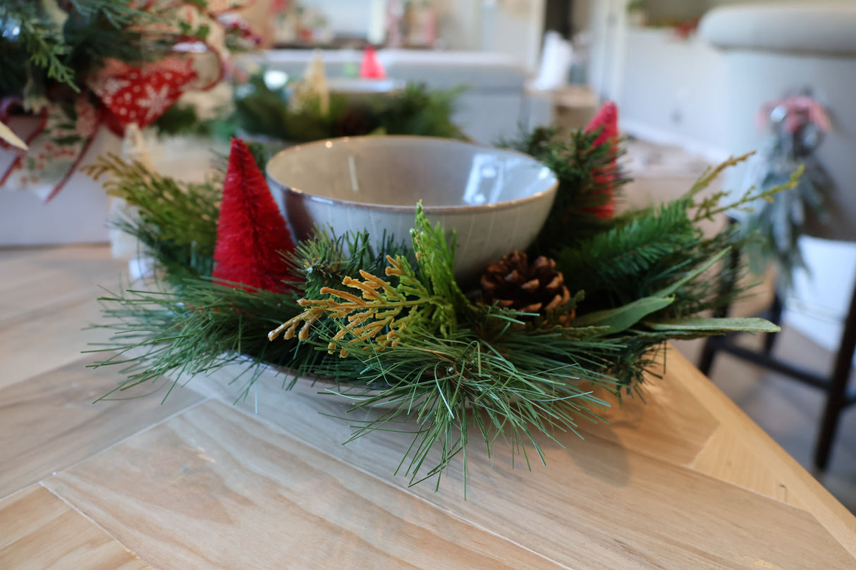 12" Juniper Pine Bayleaf & Pinecone Candle Ring