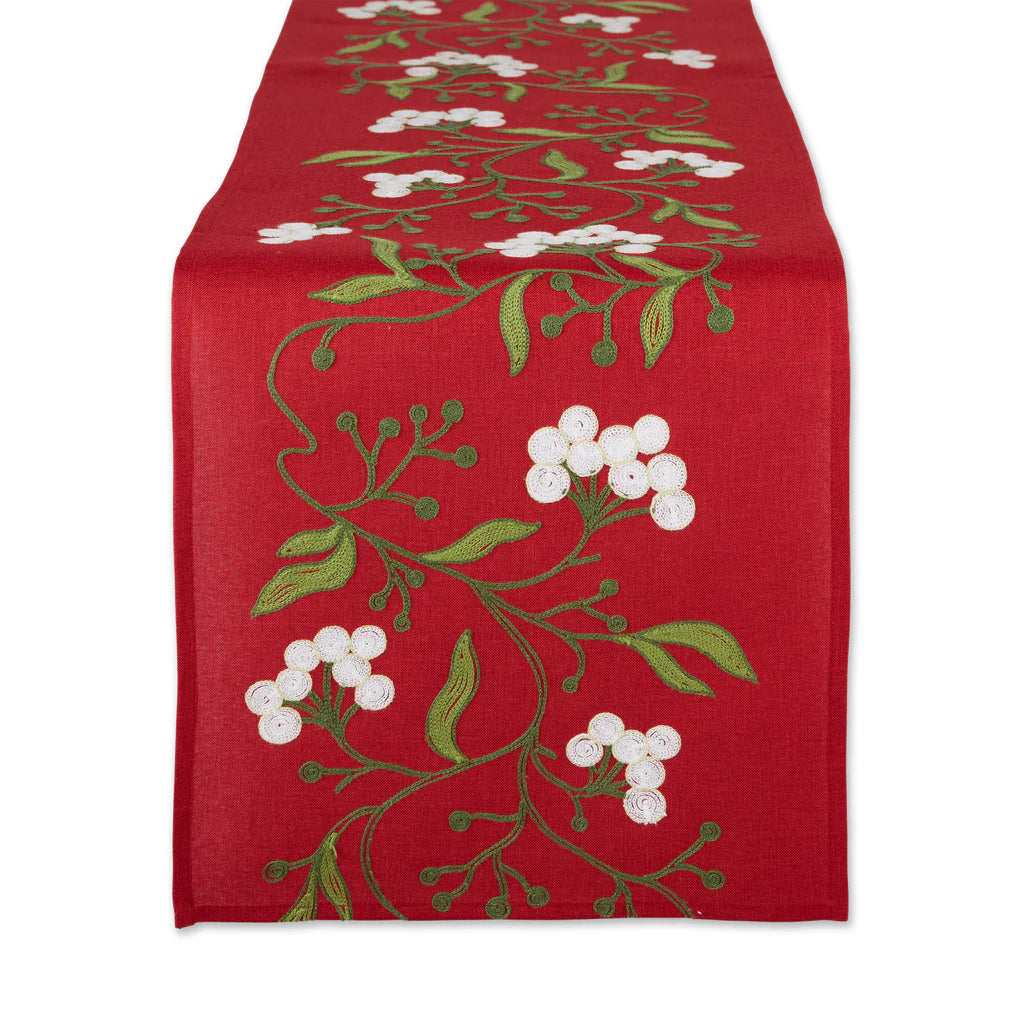 Mistlletoe Embroidered Table Runner