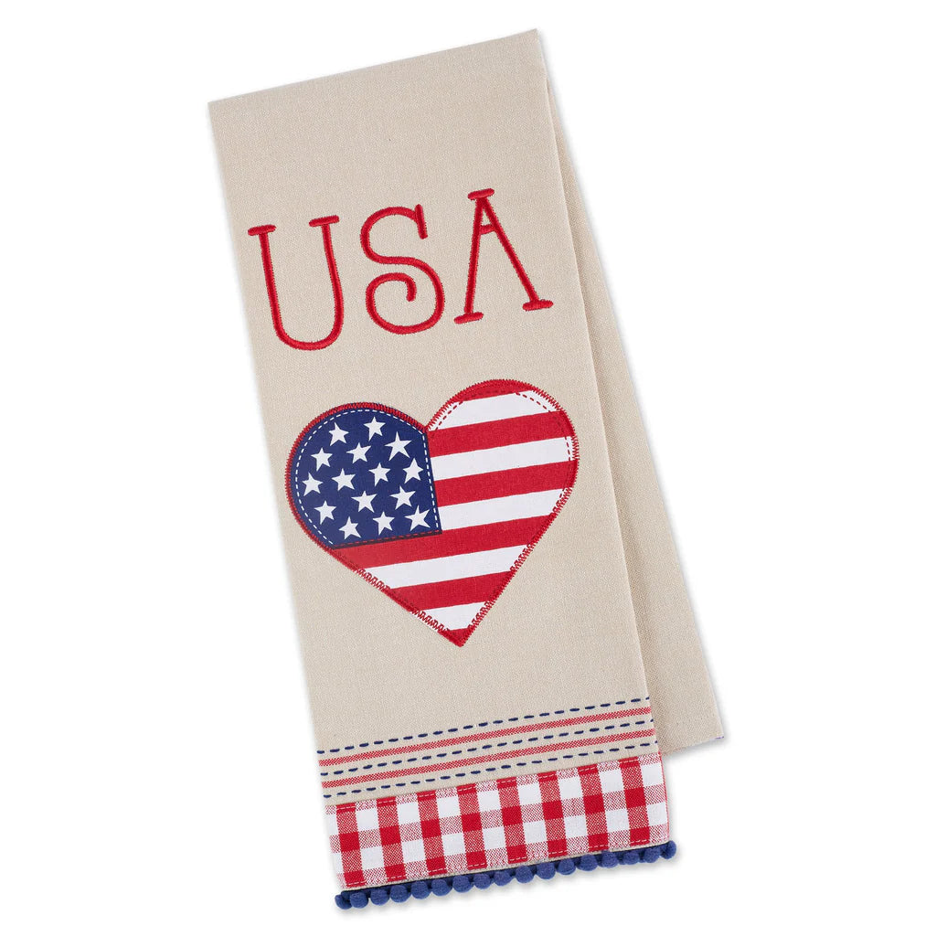 USA Americana Love Embellished Dishtowel