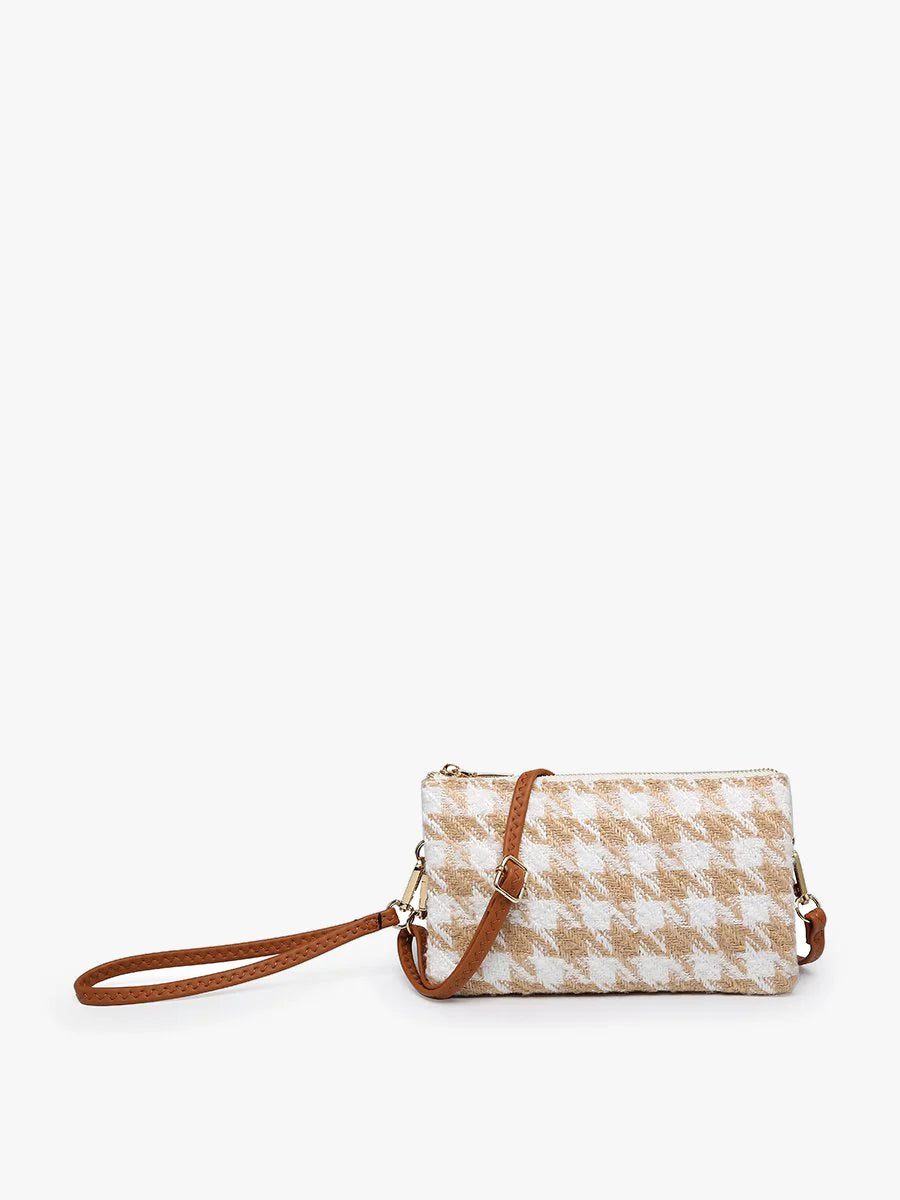 Tan Houndstooth Riley Crossbody Bag