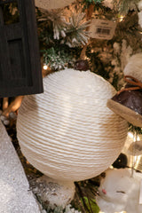 6" White Jute Ball Ornament