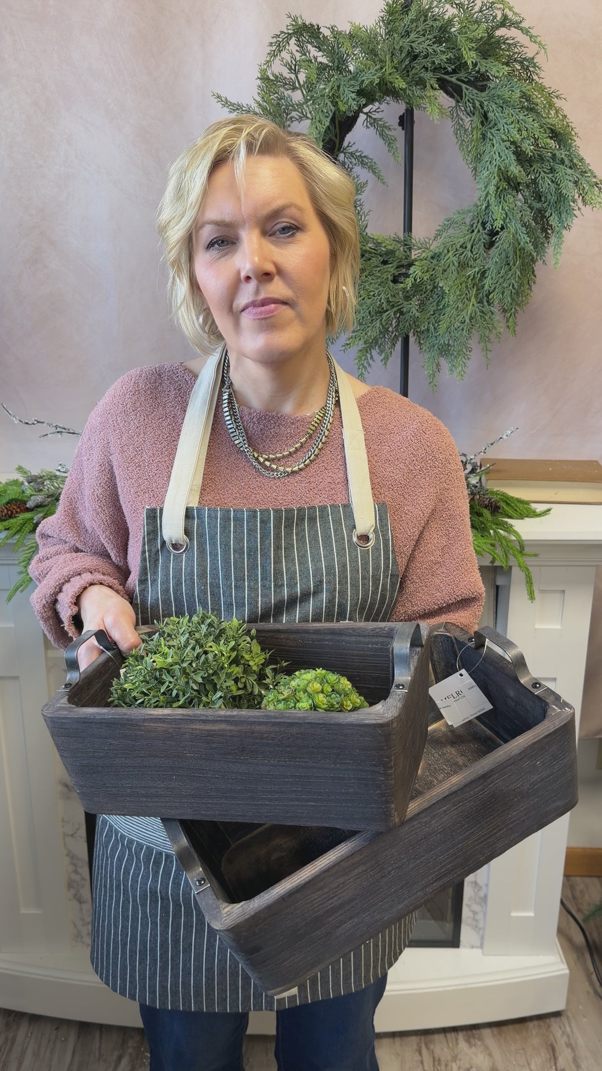 Deep Wooden Tray w/ Metal Handles