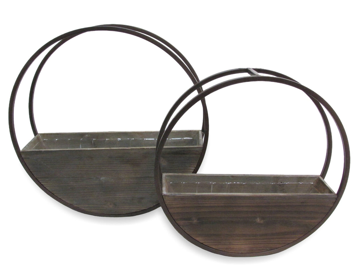 Wood & Tin Round Wall Planter -2 Sizes