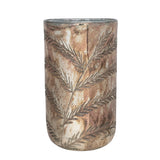 6" Round x 10-1/2"H Etched Mercury Glass Hurricane/Vase, Antique Silver Finish