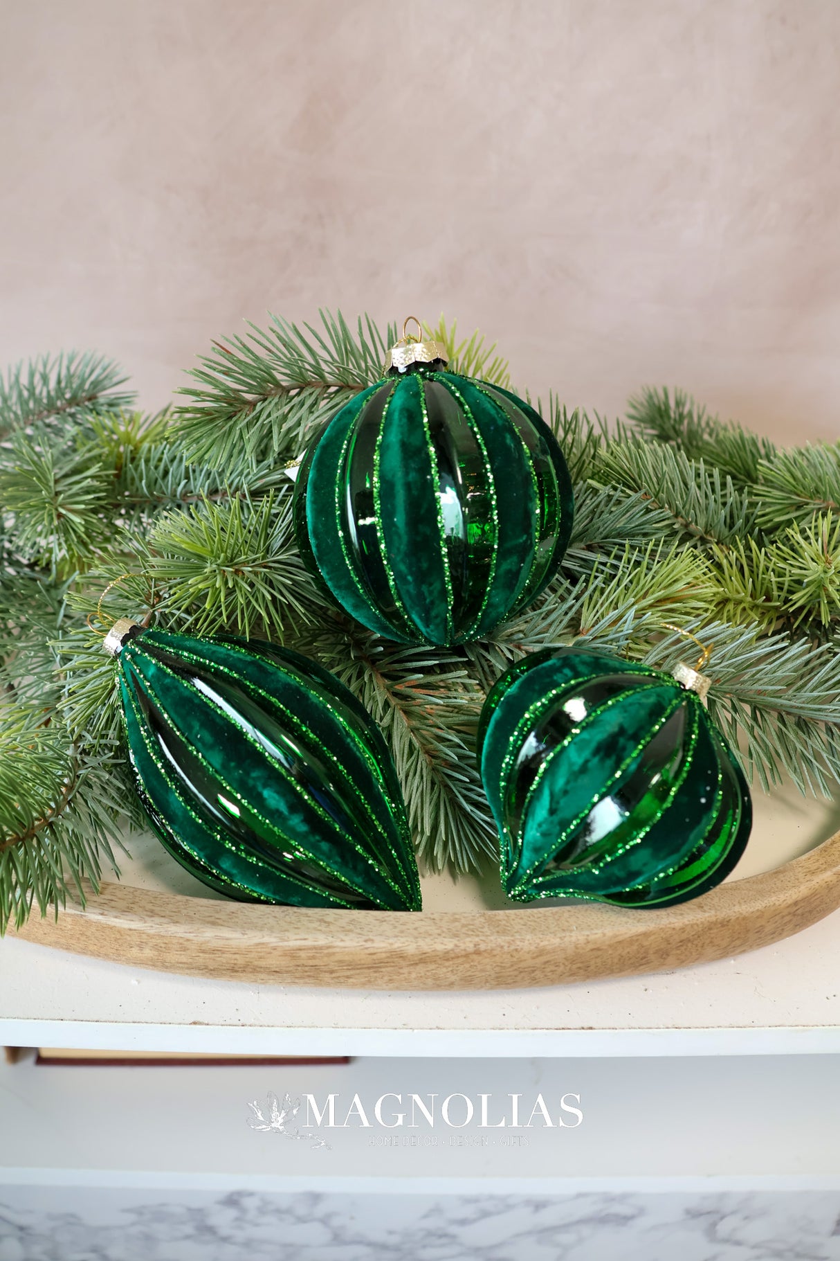Velvet Dream Green Glass Ornament - 3 Styles