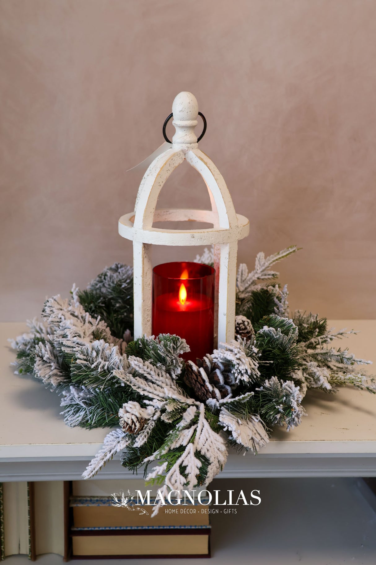 14" Snow Dusted Pine Candle Ring