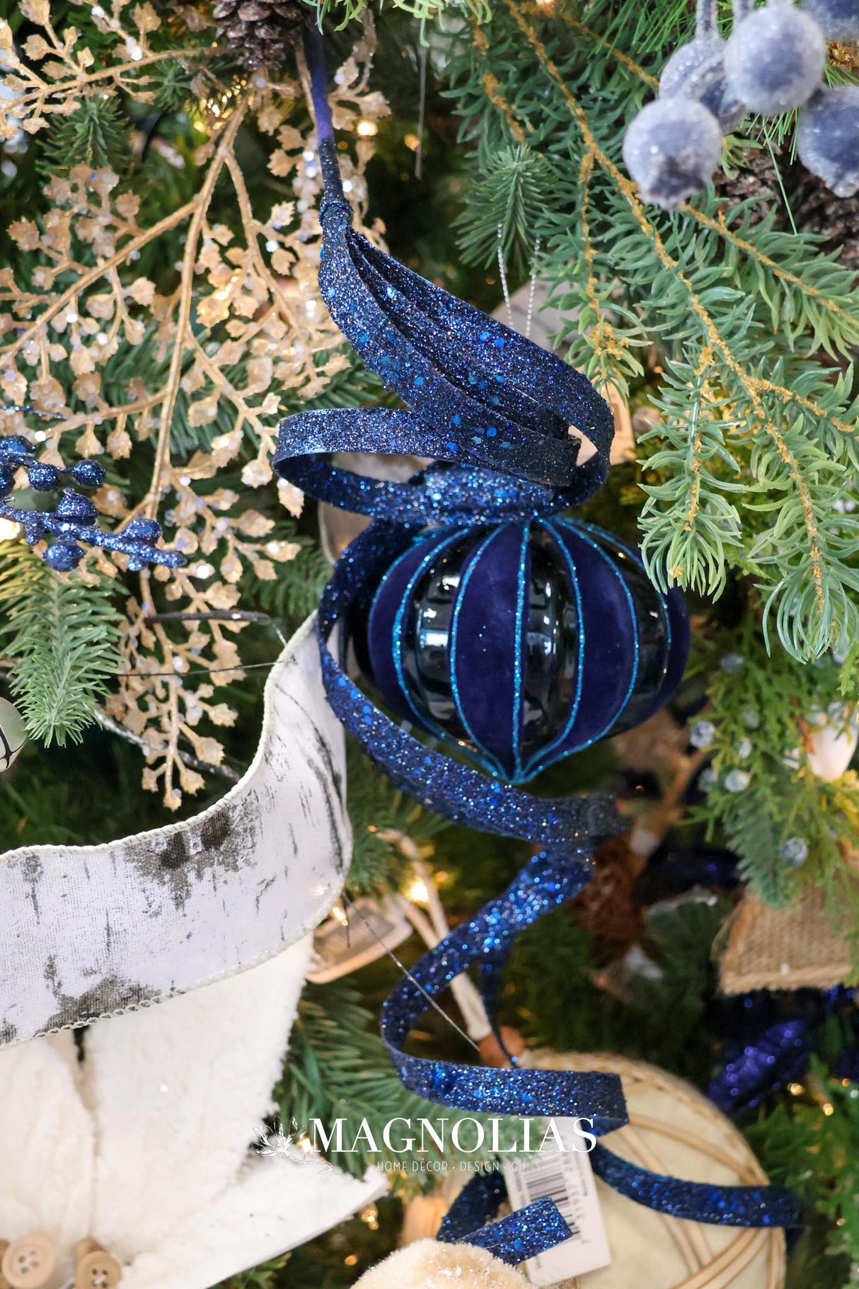 Midnight Glitter Spiral Ribbon Spray