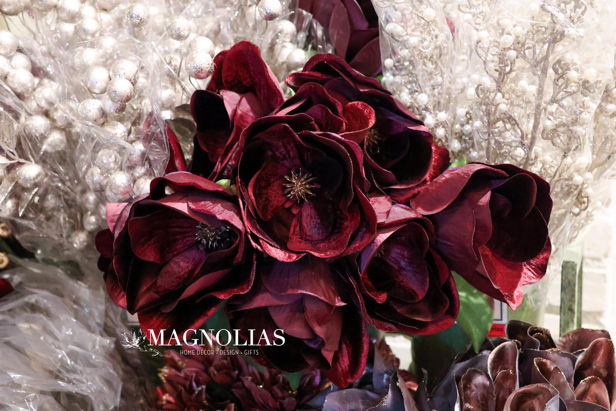Burgundy Glamour Velvet Magnolia Spray