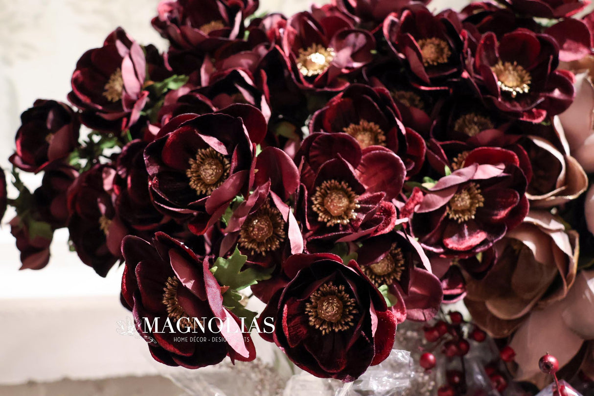 Burgundy Glamour Velvet Anemone Spray