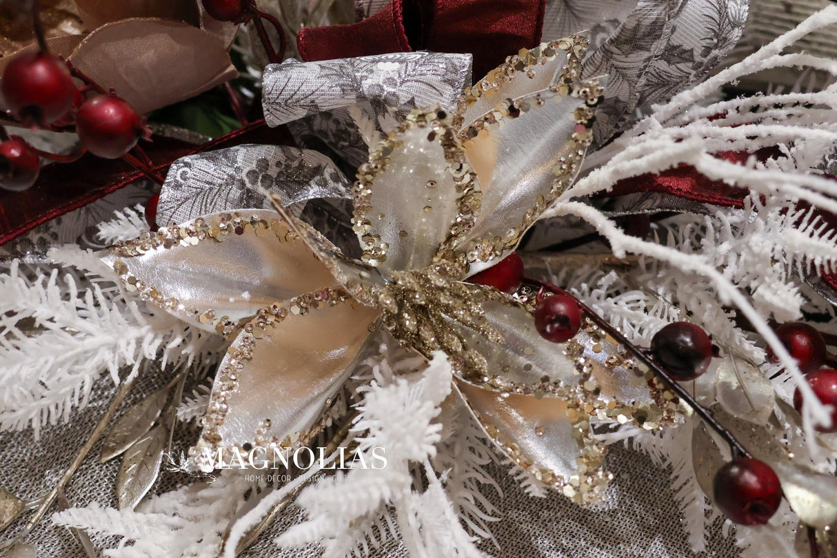 Platinum Sequin Poinsettia Stem