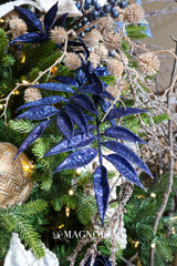 Midnight Blue Glitter Leaf Spray