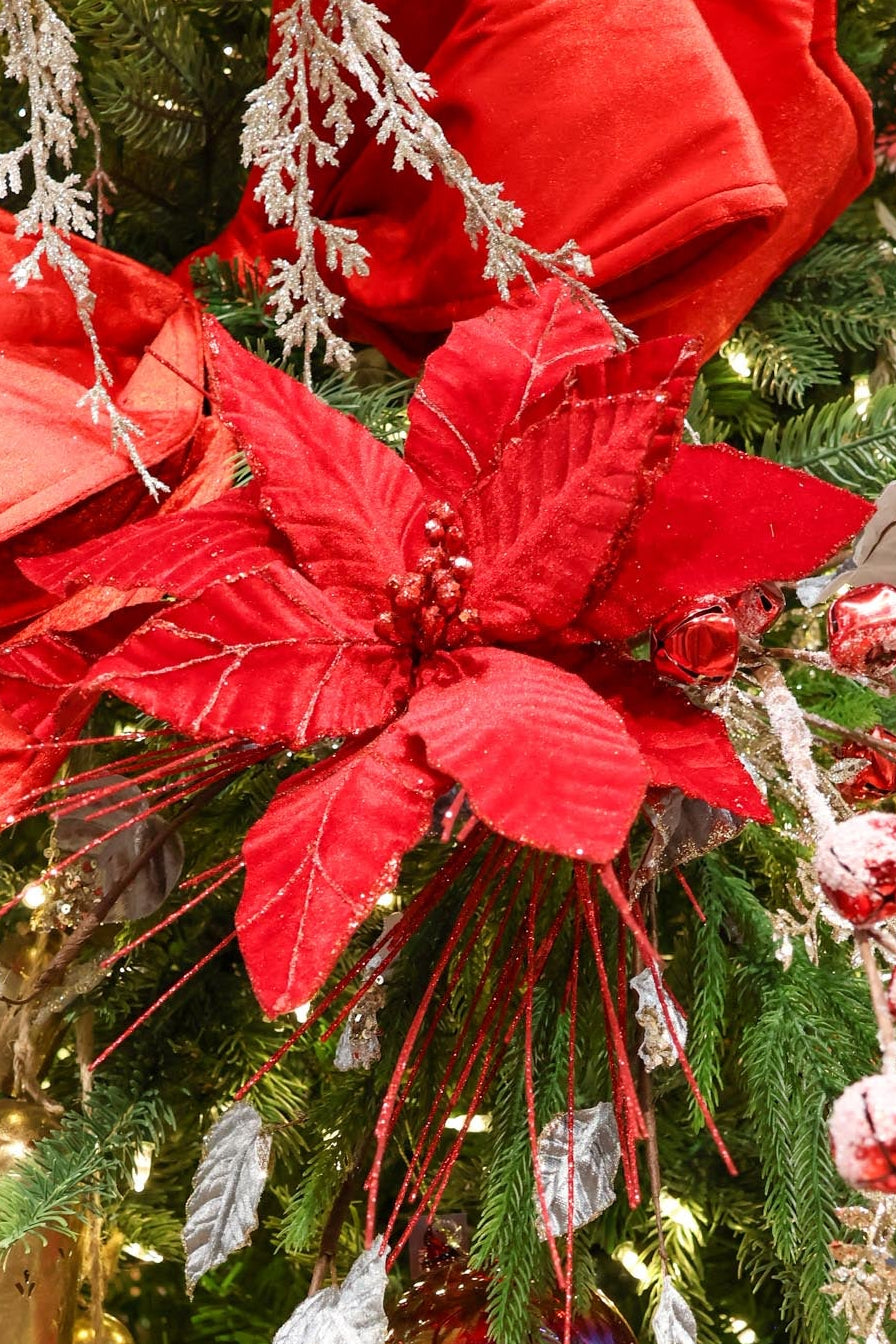 Red Rich Velvet Poinsettia Stem