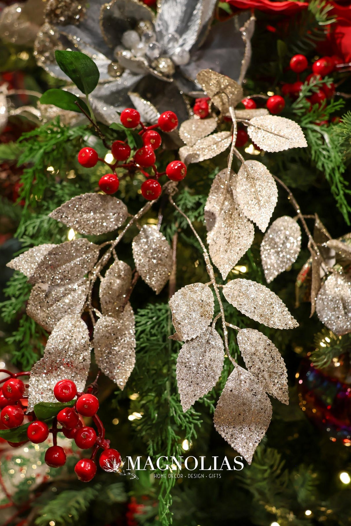 Champagne Glittered Mulberry Leaf Spray