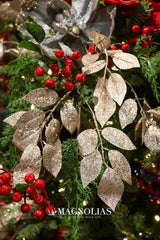 Champagne Glittered Mulberry Leaf Spray