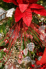 Glittered Long Needle Red Spray