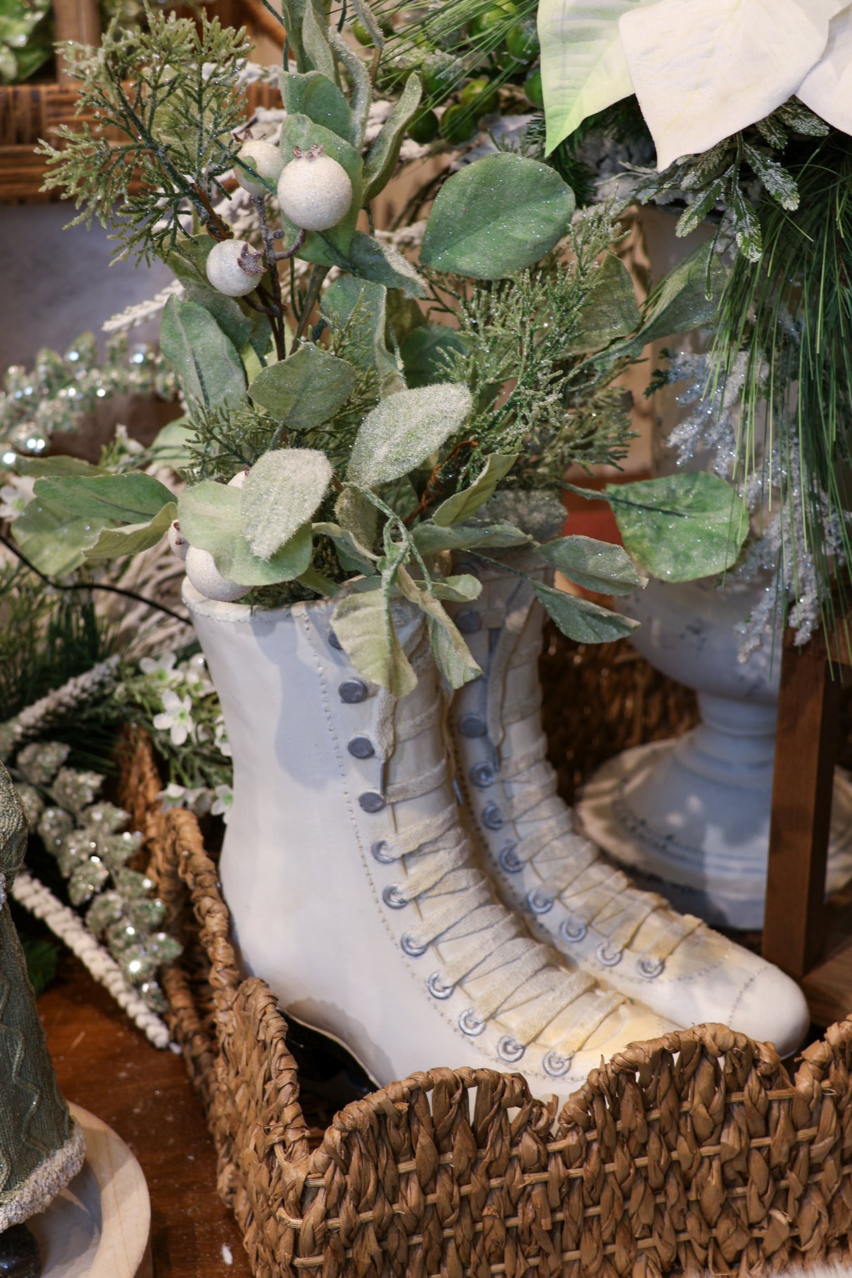 Resin White Ice Skates Planter