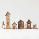 Carved Mango Wood Houses Set of 4