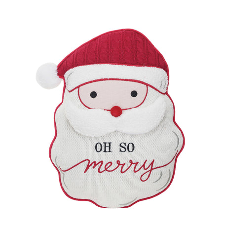 13"L x 17"H Fabric Tufted Santa Shaped Pillow "Oh So Merry", White & Red