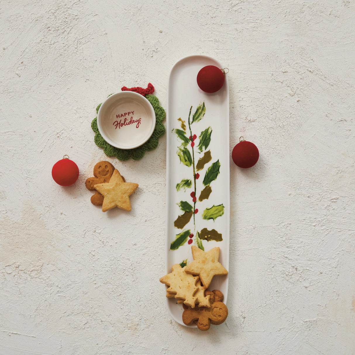 Holly Leaves Stoneware Platter & Dish Set