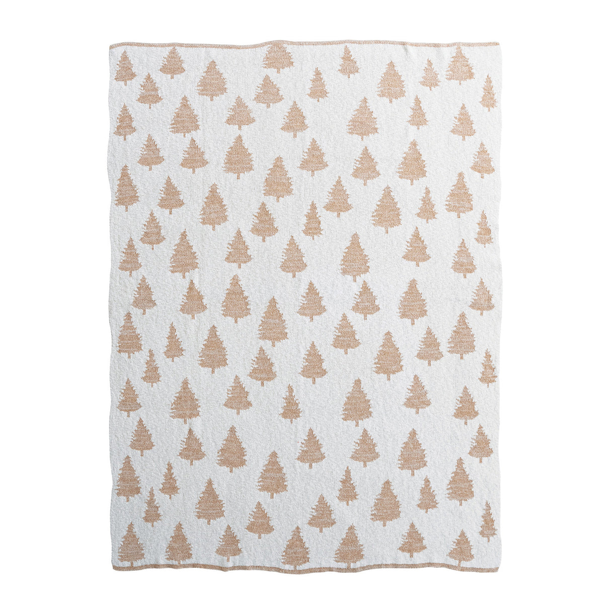 Cotton Knit Throw with Trees & Metallic Gold Thread, Cream Color