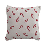 20" Square Cotton Knit Pillow with Candy Cane Pattern