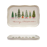 Stoneware Scalloped Platter with Trees & Gold Electroplating ©