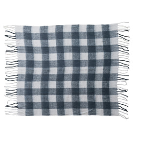 Woven Acrylic Throw with Fringe, Charcoal Color & White Plaid