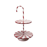 Decorative MDF & Metal 2-Tier Candy Cane Tray, Red & White, KD