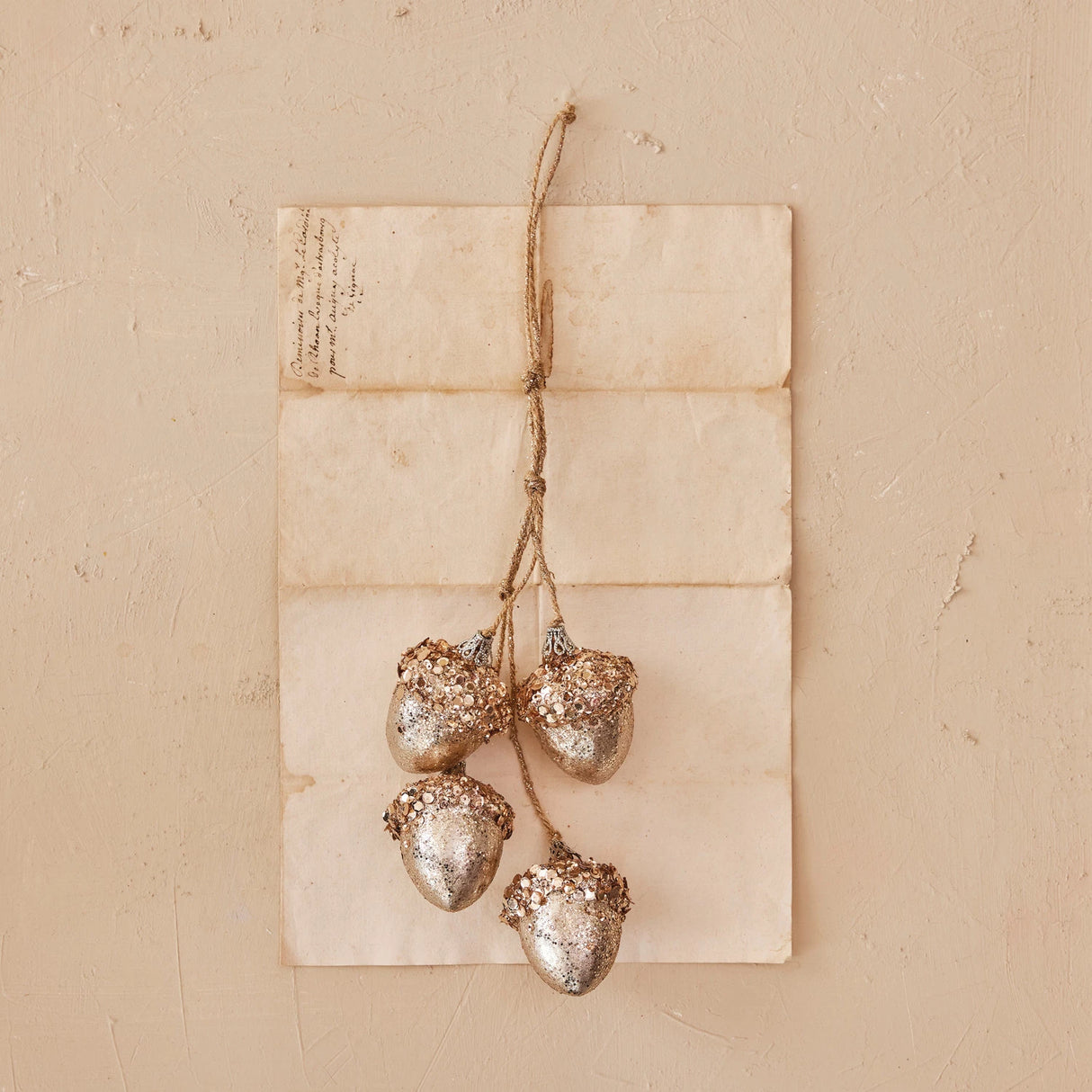 Hanging Glitter Acorns On Jute Rope Hanger