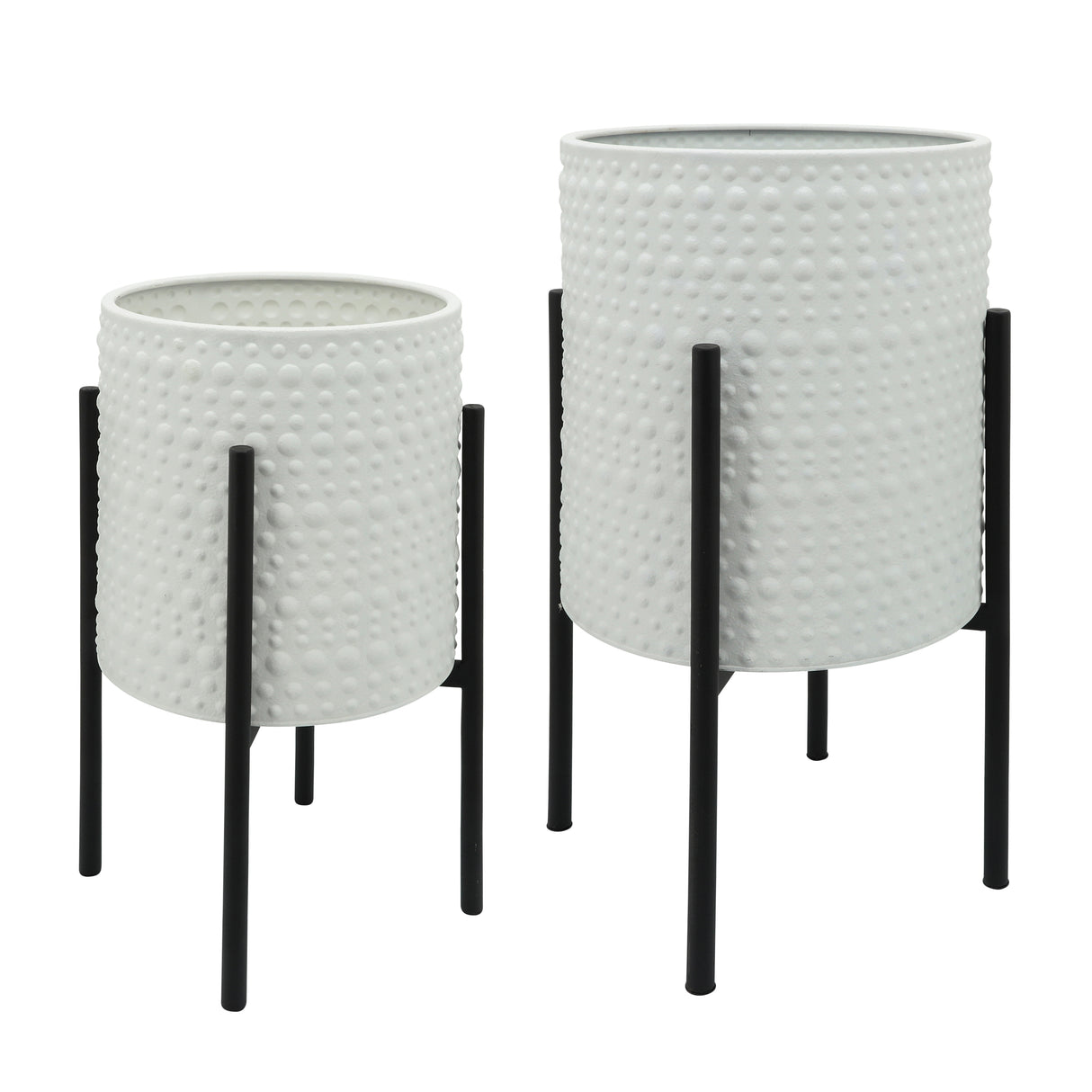 White Dotted Planters in Metal Stand- 2 Sizes