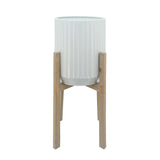 White Ridged Planters in Wood Stand- 2 Sizes