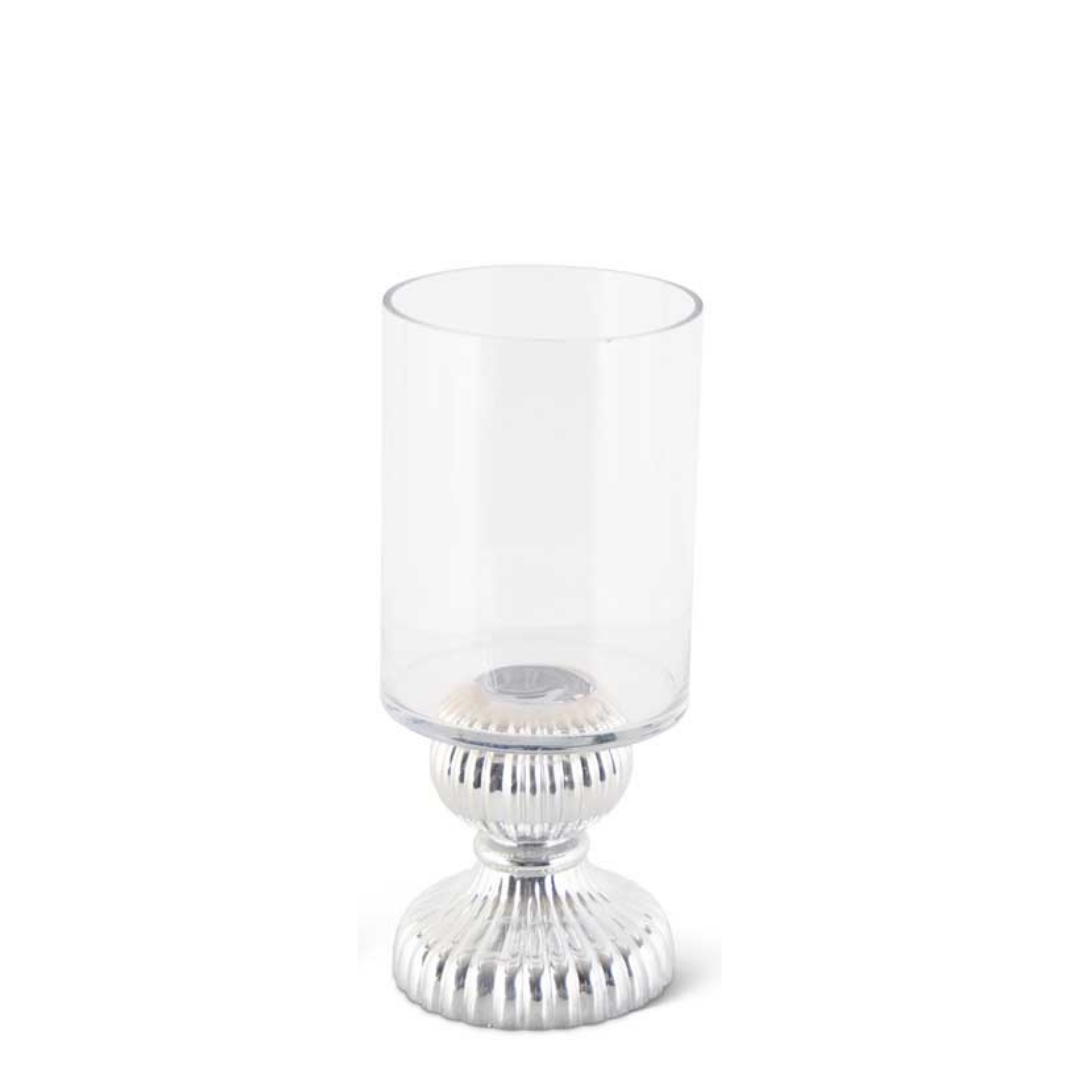 Clear Glass Vase W/ Ribbed Silver Base - Pickup Only