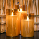 Amber Moving LED Glass Candle Set