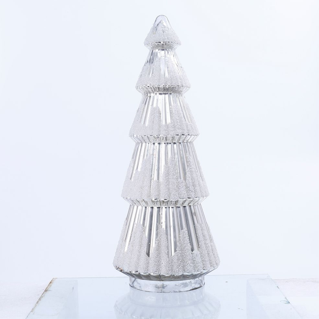 Large Silver Snowy Glass Tree