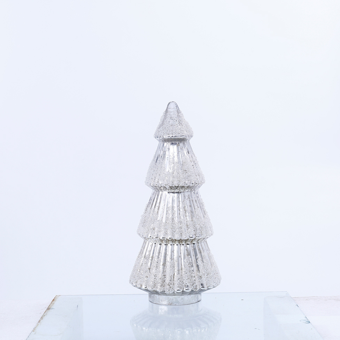 Medium Silver Snowy Glass Tree