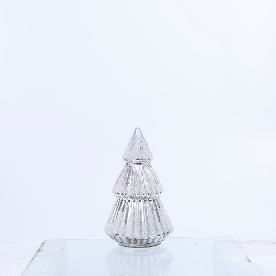 Small Silver Snowy Glass Tree