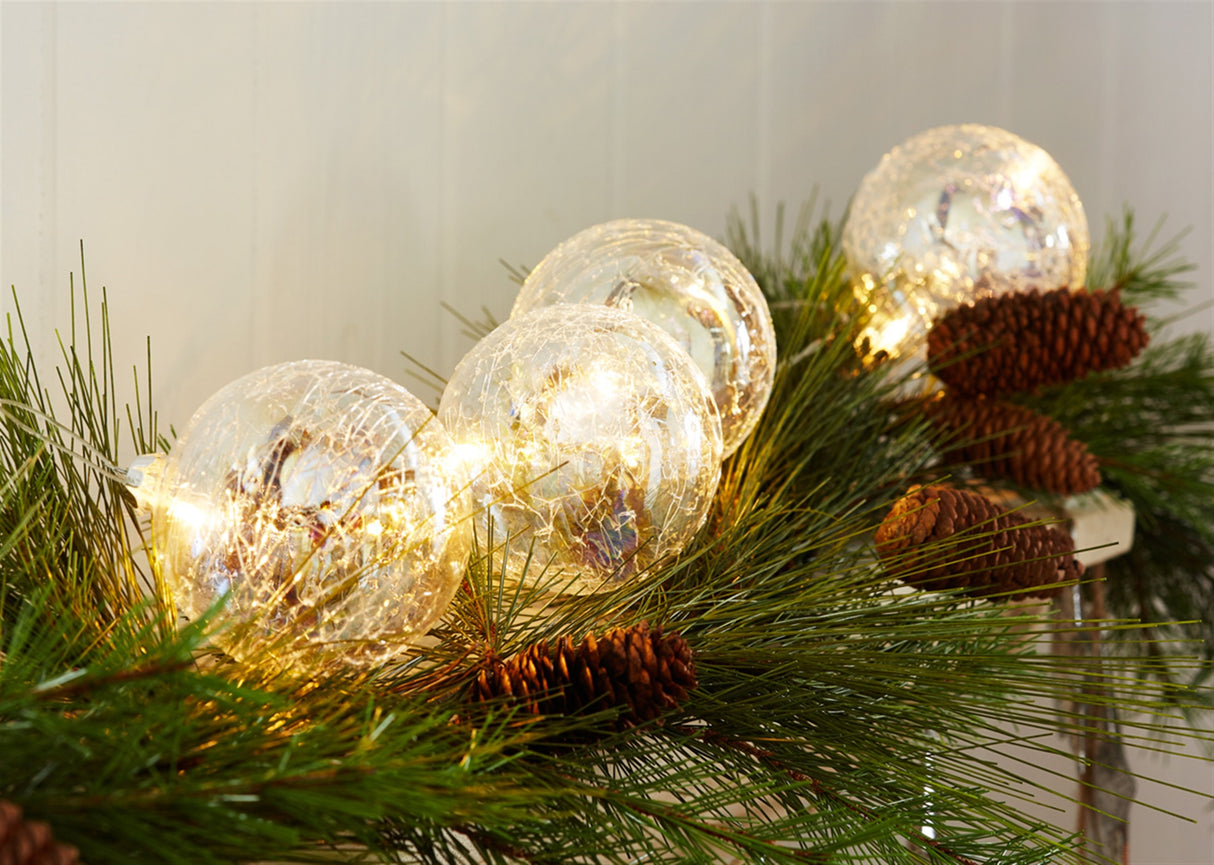 Clear LED Glass Ornament Garland