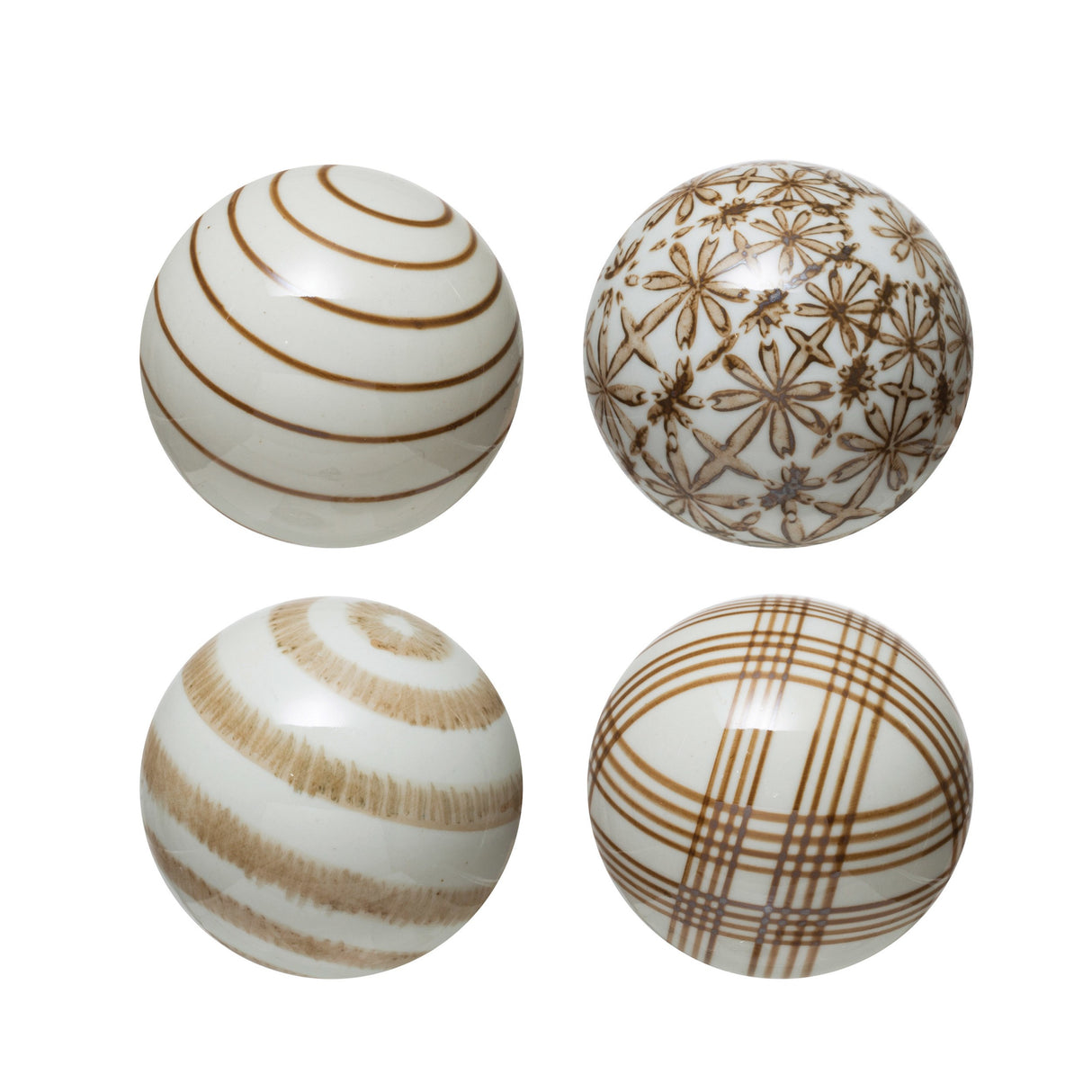 Brown & White Hand-Painted Stoneware Orb - 4 Styles