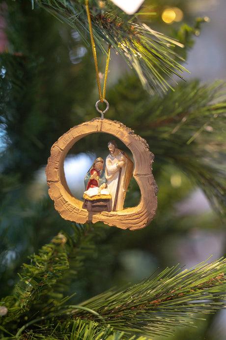 Resin Wood Framed Nativity Ornament